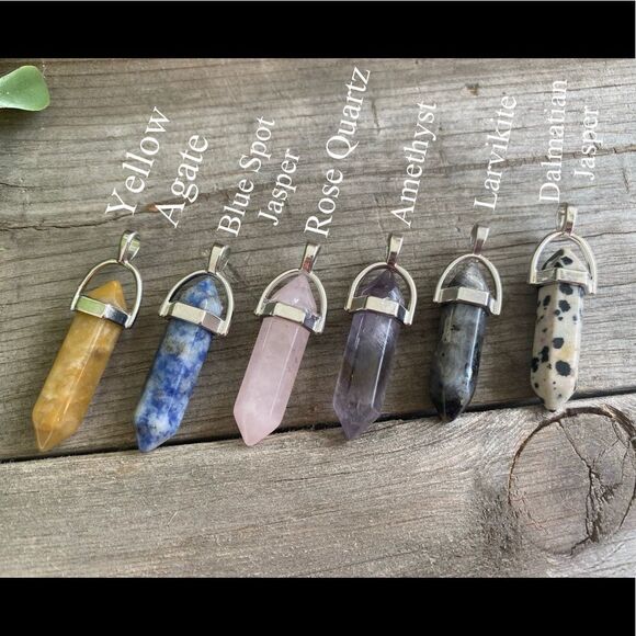 DOUBLE Point Crystal Pendants + Black Cord Necklace - Picture 3 of 4